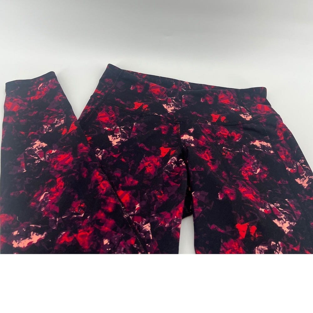 Old Navy Active Leggings Womens Med Red Pink Abstract Go-Dry Fitted Athleisure